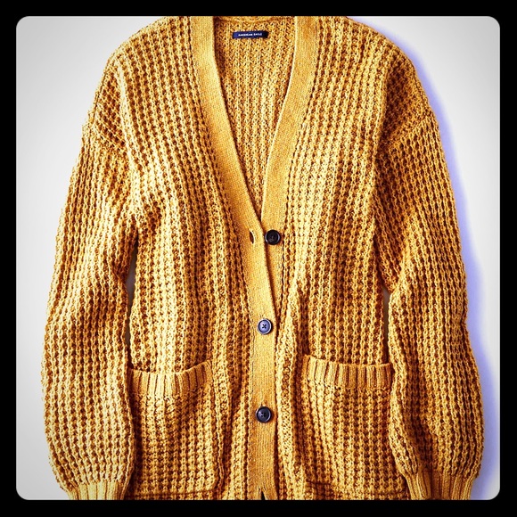 mustard waffle knit cardigan